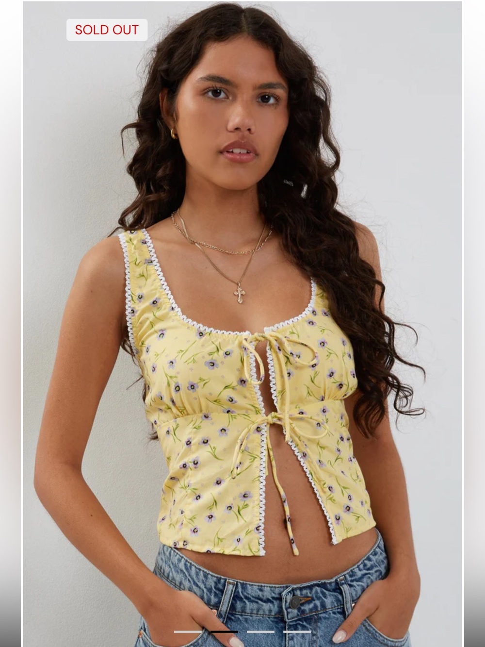 MOTEL Esau Tie Front Top In Wild Flower Lemon Drop size XS